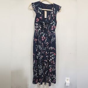 NWT Banana Republic Navy Floral Hi-Lo Ruffle Details Maxi Dress